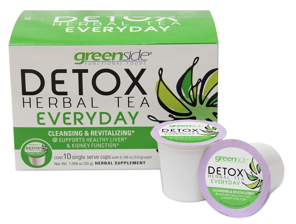 greenside Detox Herbal Tea Single Served Cups για Καθημερινή - Καθαρισμός και Αναζωογόνηση Συμπληρώματα Σώματος - 10 Κύπελλα (3-gram Serving/Cup)