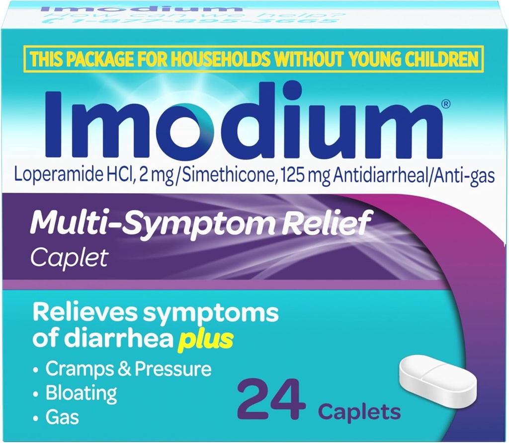Imodium Multi-Συμπτώματα Αρωματικά Σώματα με Υδροχλωρική Λοπεραμίδη & Σιμεθικόνη, Αντιδιαρροϊκή Ιατρική για τη Θεραπεία της Διάρροιας, Αερίου, Μπλοκάρισμα, Κράμπες & Πίεση, Ευκολότερο να Ανοιχθεί, 24 ct