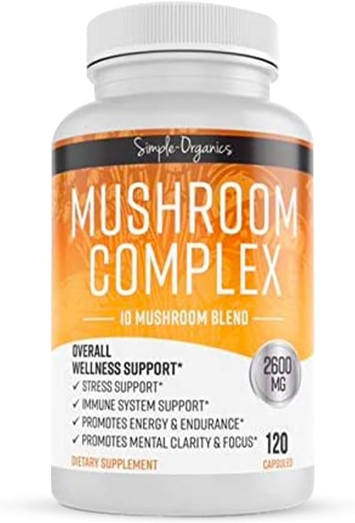 Mushroom Complex, 10 Mushroom Blend for Energy and Immune Support, 2600mg per Serving, 120 Vegan Capsules