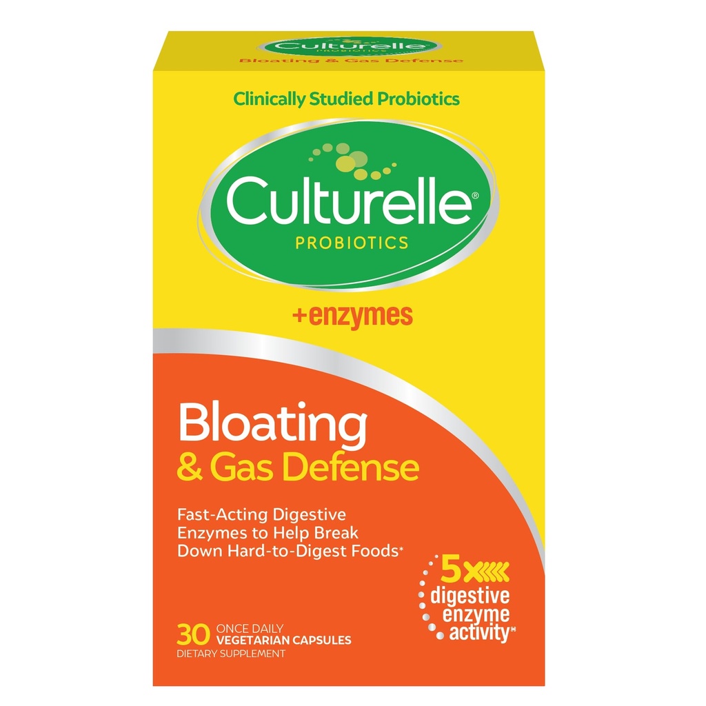 Culturelle Bloating & Gas Defense, Digestive Enzymes & Probiotics for Digestive Health, 30 Κάψουλες, Υποστηρίζει Περιστασιακή Δυσπεψία & Δυσφορία