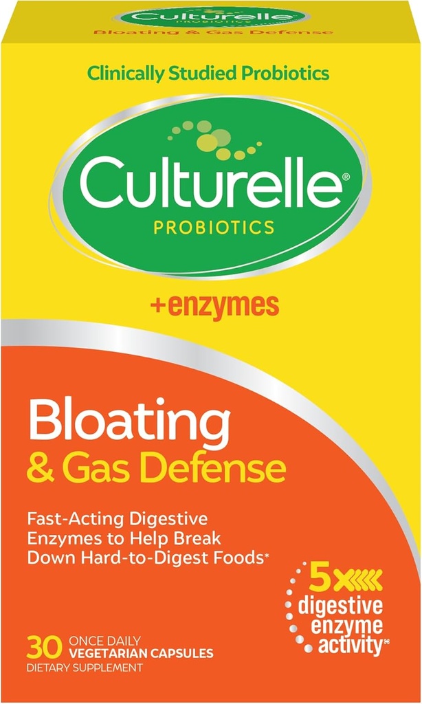 Culturelle Bloating & Gas Defense, Digestive Enzymes & Probiotics for Digestive Health, 30 Κάψουλες, Υποστηρίζει Περιστασιακή Δυσπεψία & Δυσφορία