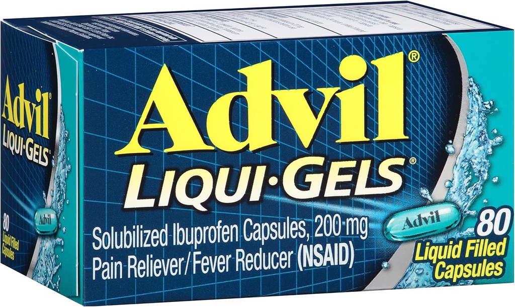 Advil Liqui-Gels Pain Reliever and Fever Reducer, Pain Medicine for Adults with Ibuprofen 200mg for Panhone, Backache, Menstrual Pain and Joint Pain Relief - 80 Liquid Filled Capsles