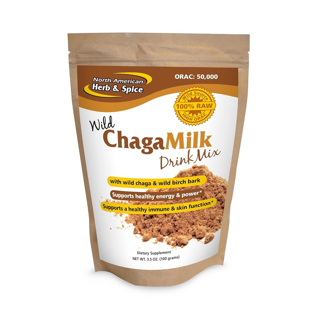 North American Herb & Spice ChagaMilk Drink Mix - 3,5 oz. - Adaptogen, Adrenal Support, Endurance & Stamina - Chaga Wild Mushroom Powder, Whole Food Herbs - Non-GMO - 36 Μερίδες