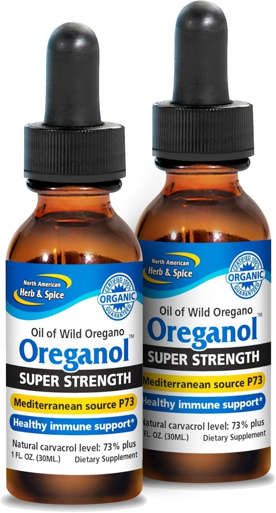 NORTH AMERICAN HERB & SPICE Super Strength Oreganol P73 - Pack of 2, 1 fl oz - Immune System Support - Non-GMO, Certified Organic - 864 Total Servings