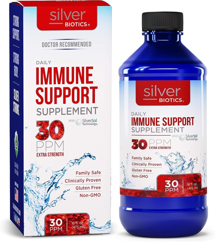 Silver Biotics 30 PPM Extra Strength Daily Immune Support Supplement with Patented Multivalent Silversol Technology 