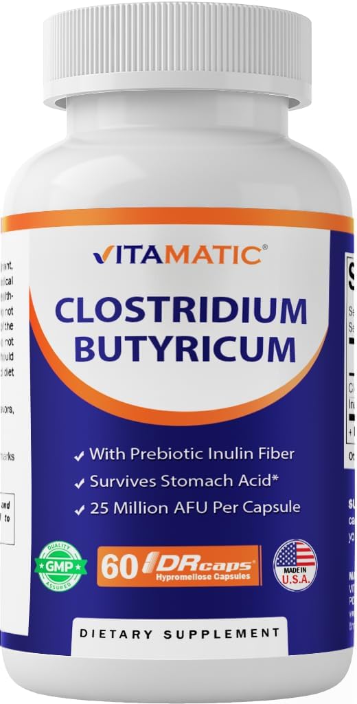 Vitamatic Clostridium butyricum 25 Million - Gut Health - 60 DR Κάψουλες (με καθυστέρηση) - Φτιαγμένα με προβιοτικές Ίνες Ινουλίνης