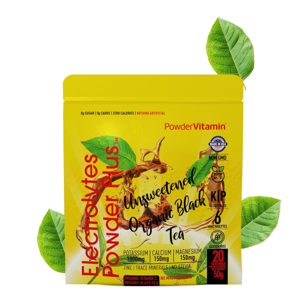 Σκόνη Vitamin Ηλεκτρολυτές σκόνης Plus (20 σερβιέτες) Μη γλυκαντικό Μαύρο Τσάι Ηλεκτρολυτικό σκόνη Keto, SugarΔωρεάν, Pink αλάτι Ιμαλαΐων,1000mgPotassium,150mgCalcium,150mgMagnesium,Σκονή Υδόνησης ΟΧΙ ΣΤΕΒΙΑ