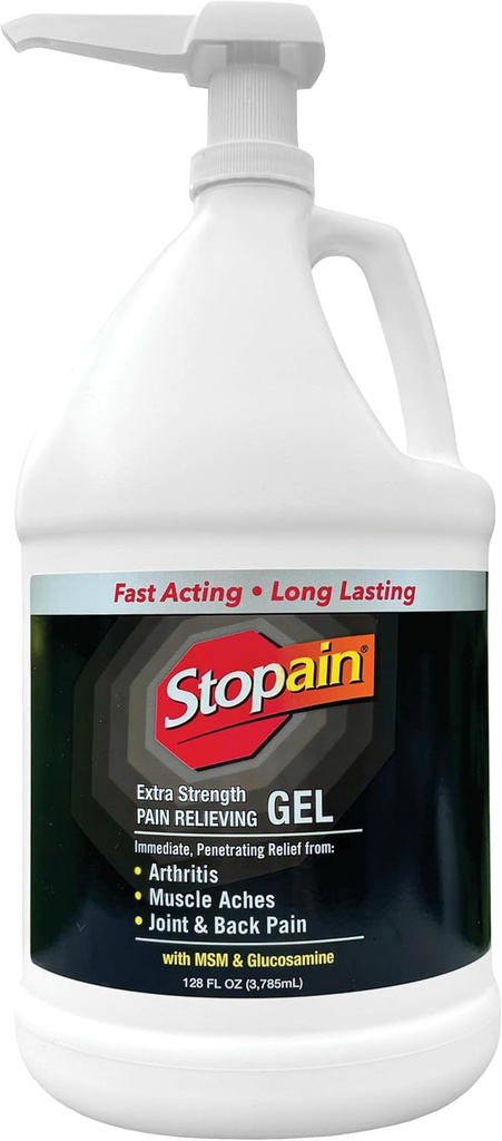 Stopain Pain Relief Gel Gallon, USA Made, Max Strength Fast Acting with Menthol, Glucosamine, MSM for Back Pain, Athritis, Knee, Joint, Neck Pain, HSA FSA Approved OTC Topical Analgesic Product