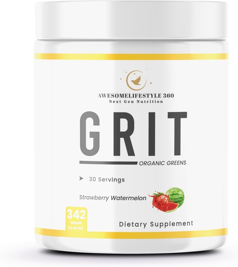 Awesomelifestyle360 Next Gen Nutrition GRIT Organic Greens Strawberry Watermelon Flavor General Health Dietary Supplement Preworkout Energy, Focus & Pumps with Beta, Immune Support
