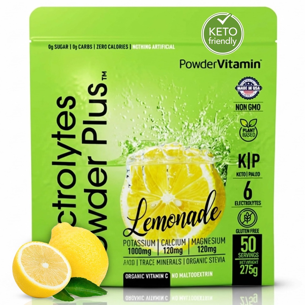 Electrolytes Powder Plus (50 Servings), 0 Calorie Keto, 0 Sugar, No Maltodextrin,1000mg Potassium,120mg Calcium,120mg Magnesium, Hydration Powder (50 Servings, Lemonade)