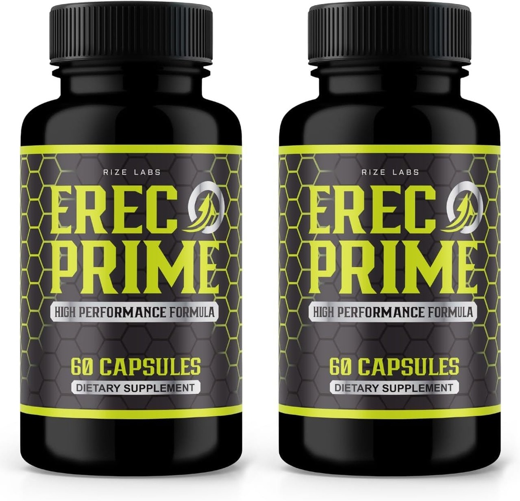 rize labs (πακέτο των 2 Erec Prime Χάπια για τους άνδρες, Φόρμουλα υψηλής απόδοσης, Όλα-Φυσική Υποστήριξη για την κορυφαία απόδοση & Γενική Υγεία, Επίσημη Erec Prime24 Κριτικές (120 κάψουλες)
