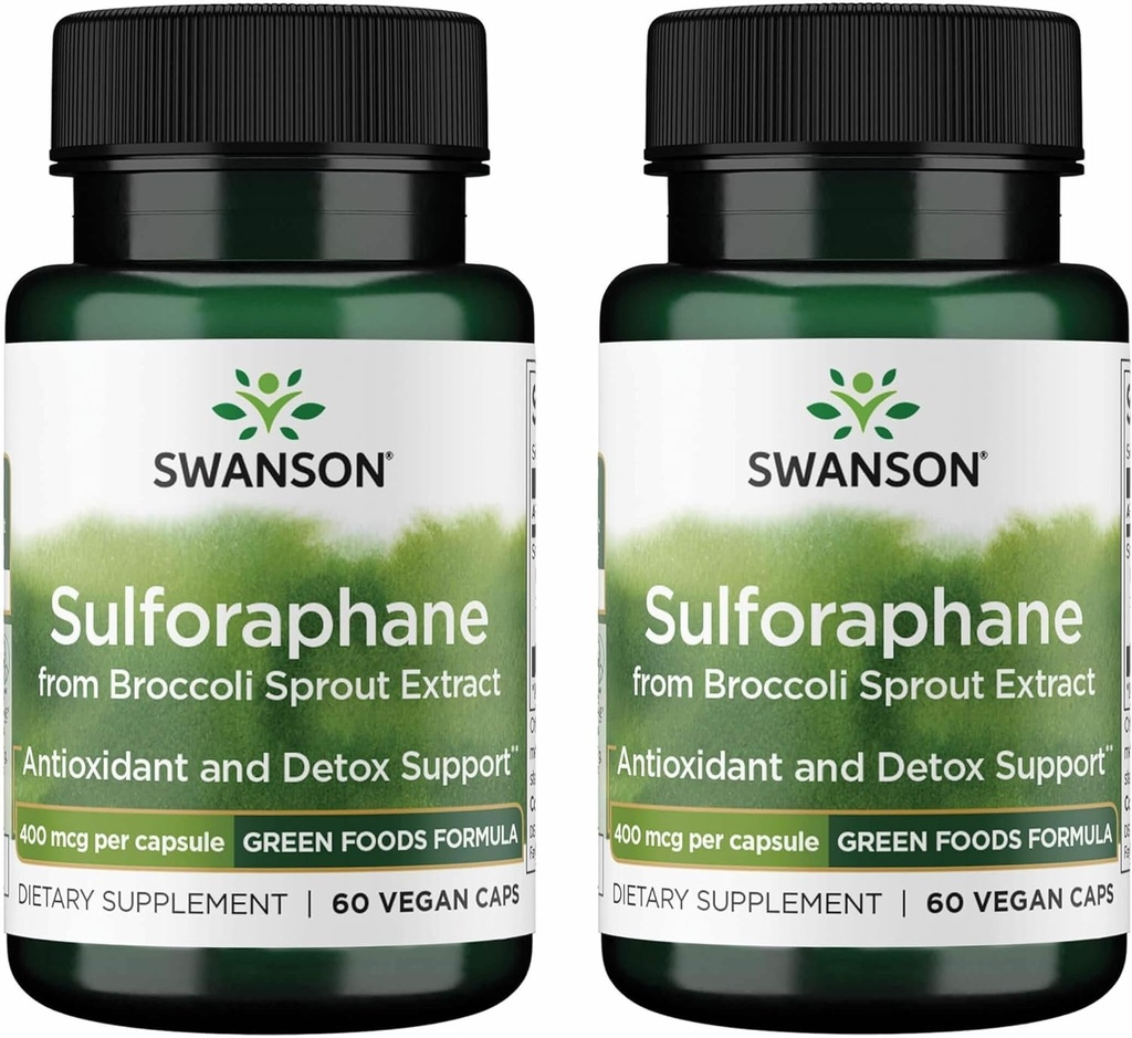Swanson Sulforafane - Broccoli Sproout Extract Υποστηρικτική Κυτταρική, GI Ελκυστική και Ηπατική Υγεία - Φυσικό συμπλήρωμα Τυποποιημένο σε 0,4% Sulforafane - (60 κάψουλες Veggie, 400mcg Κάθε) (2 Συσκευασία)