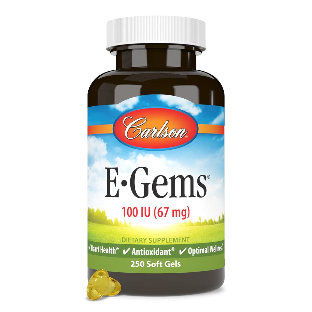 Carlson - E-Gems, 100 IU, Heart Health & Optimal Wellness, Αντιοξειδωτικό, 250 μαλακά τζελ