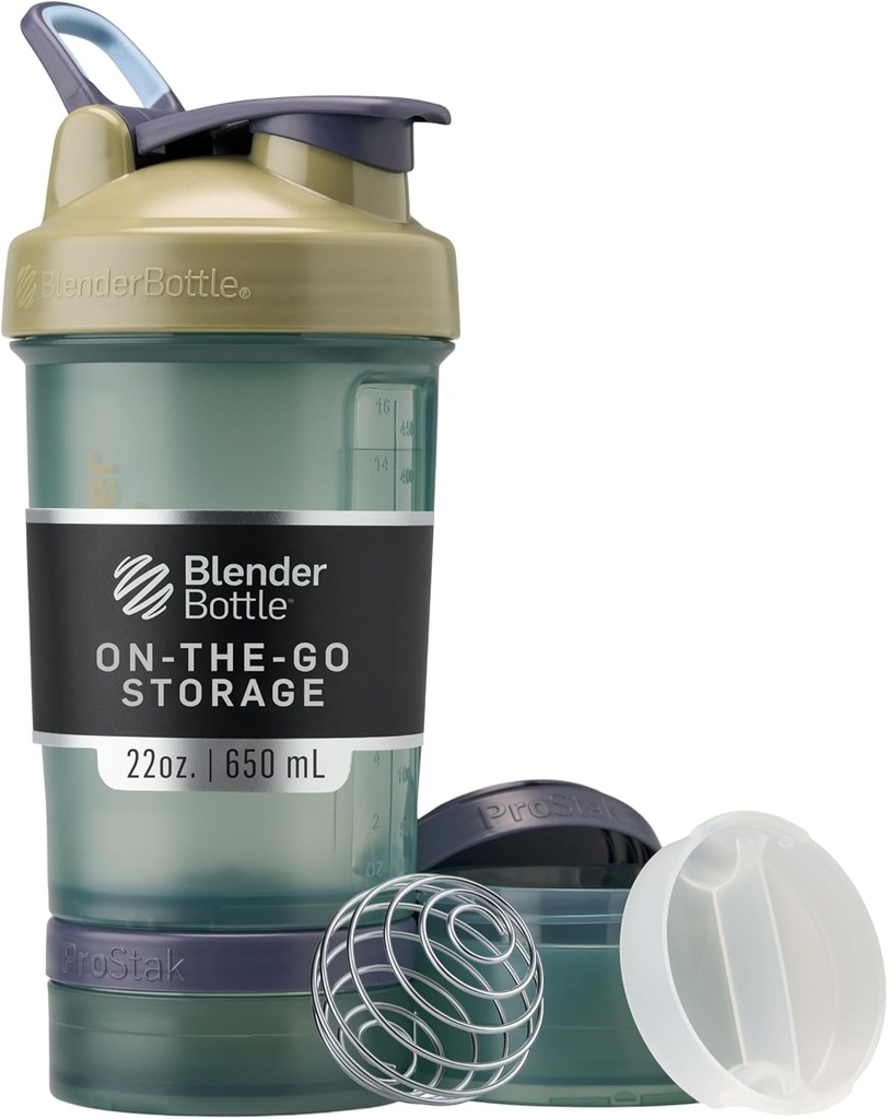 BlenderBottle Shaker μπουκάλι με Pill Organizer και αποθήκευση για σκόνη πρωτεϊνών, κλασικό σύστημα V2 ProStak, 22-Ounce, Tan