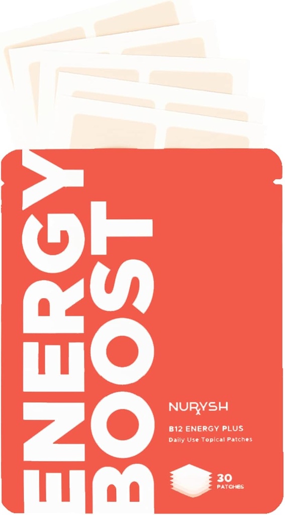 NURYSH B12 Energy Plus Patch - 30 Topical Patches - Vegan και Keto Friendly - για άνδρες και γυναίκες