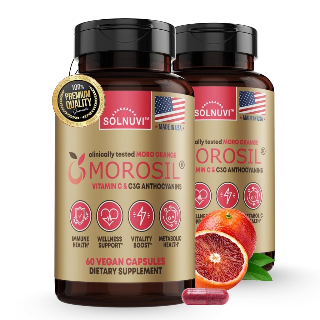 Morosil Clinically tested C3G Supplement - Μεταβολισμός, Αντιοξειδωτικό, Ευεξία Υποστήριξη για Άνδρες & Γυναίκες - 400mg Moro Red Orange Extract - 60 Κάψουλες Veggie - Μη-ΓΤΟ, Χωρίς Γλουτένη, Vegan-Friendly
