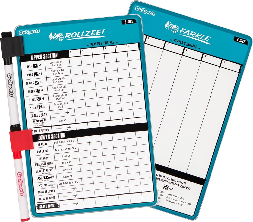 GoSports Ξηρό Σβήσιμο Rollzee και Farkle Scoreboard - Giant Μέγεθος με 2 πένες