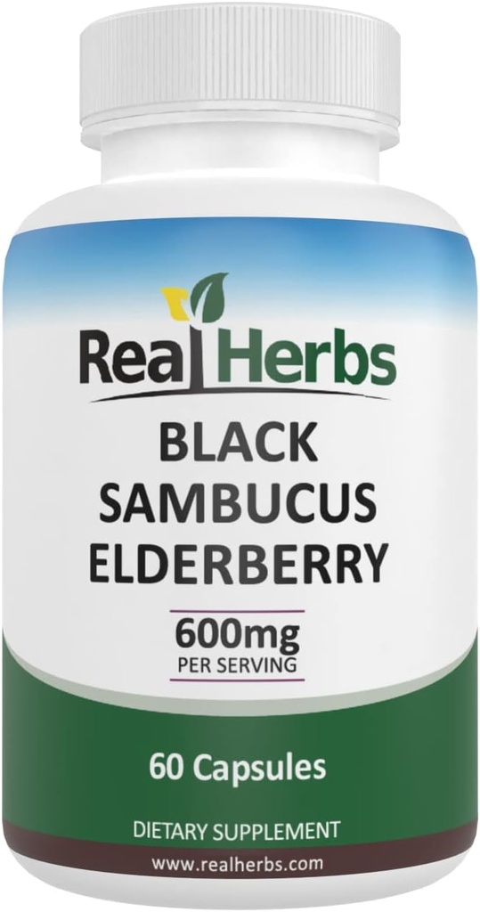 Real Herbs Elderberry Extract - προέρχεται από 325mg Elderberries Standardized to 5% Flavonoids with 275mg of Elderberry Fruit Extract 5 : 1 - Ενισχύει την Ανοσία - 60 κάψουλες χορτοφάγων