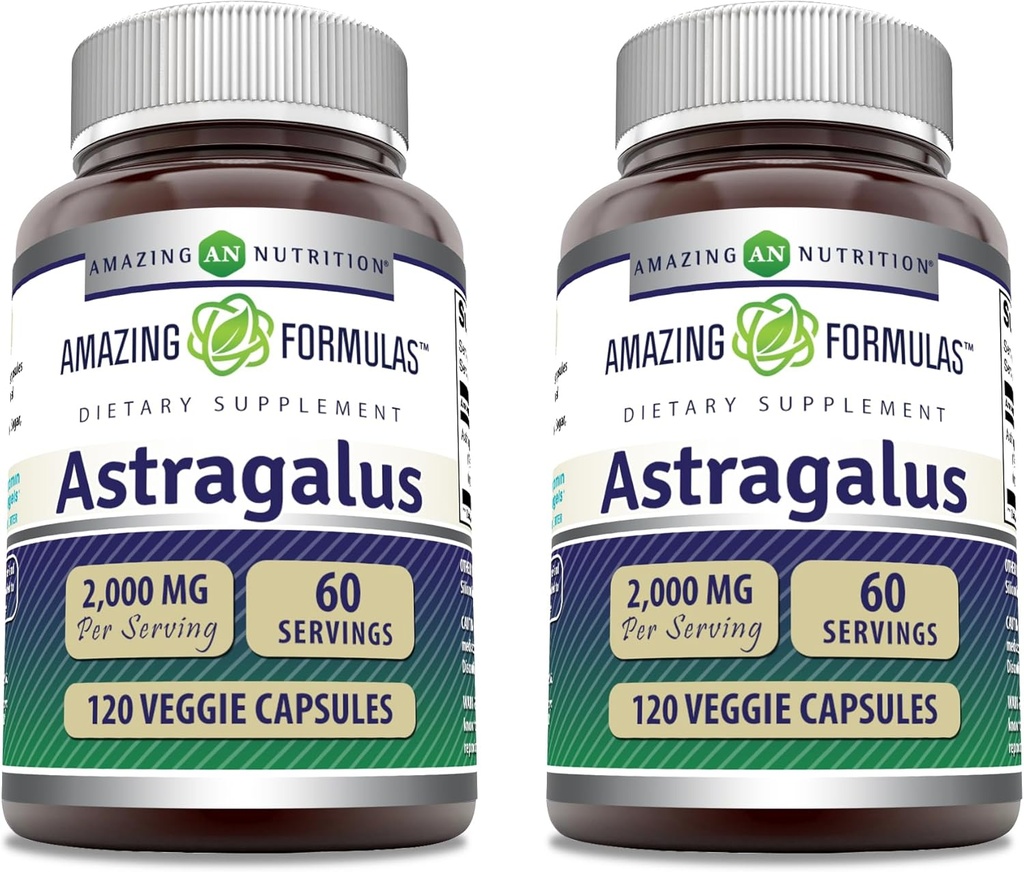 Amazing Formulas Astragalus 2000 mg Per Serving Capsules Supplement | Made from Pure Astragalus Membranaceus Plant Root Extract | Non-GMO | Gluten Free (120 Count | 2 Pack)