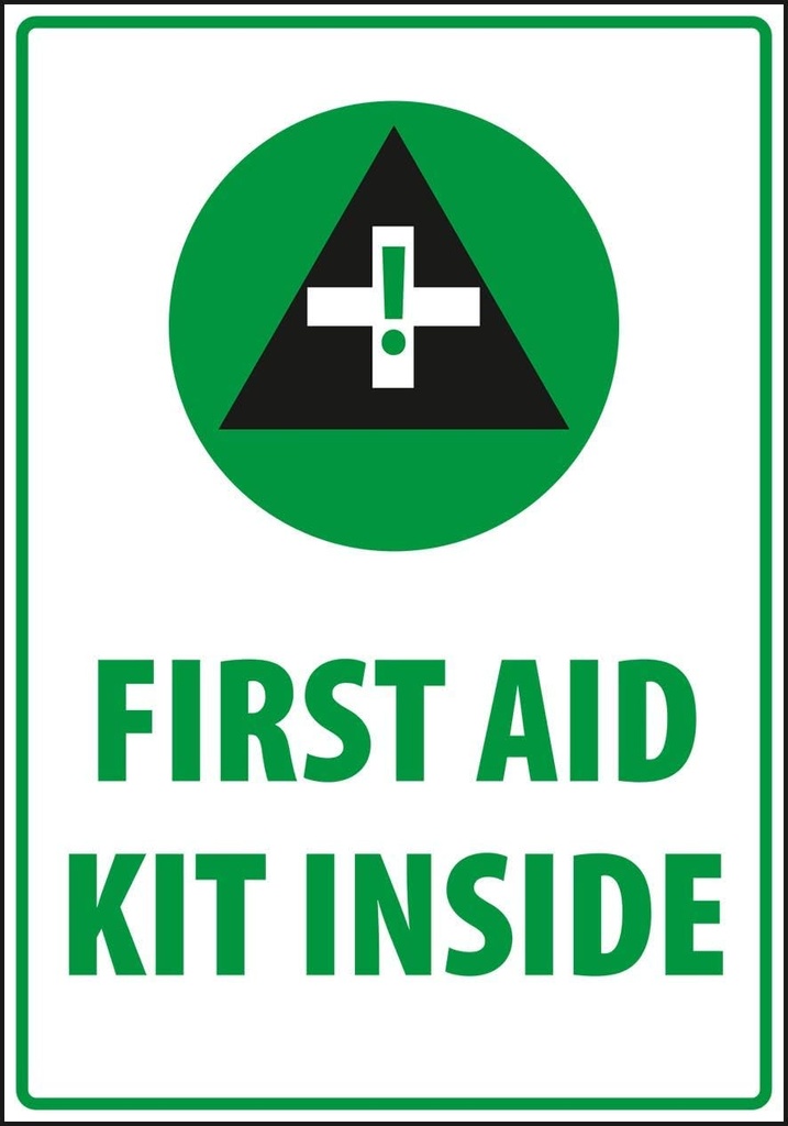 Safety Sign, Προειδοποίηση - Προσοχή κουτί πρώτων βοηθειών μέσα, Μέγεθος 7 x 10 ιντσών, Λευκό βινύλιο