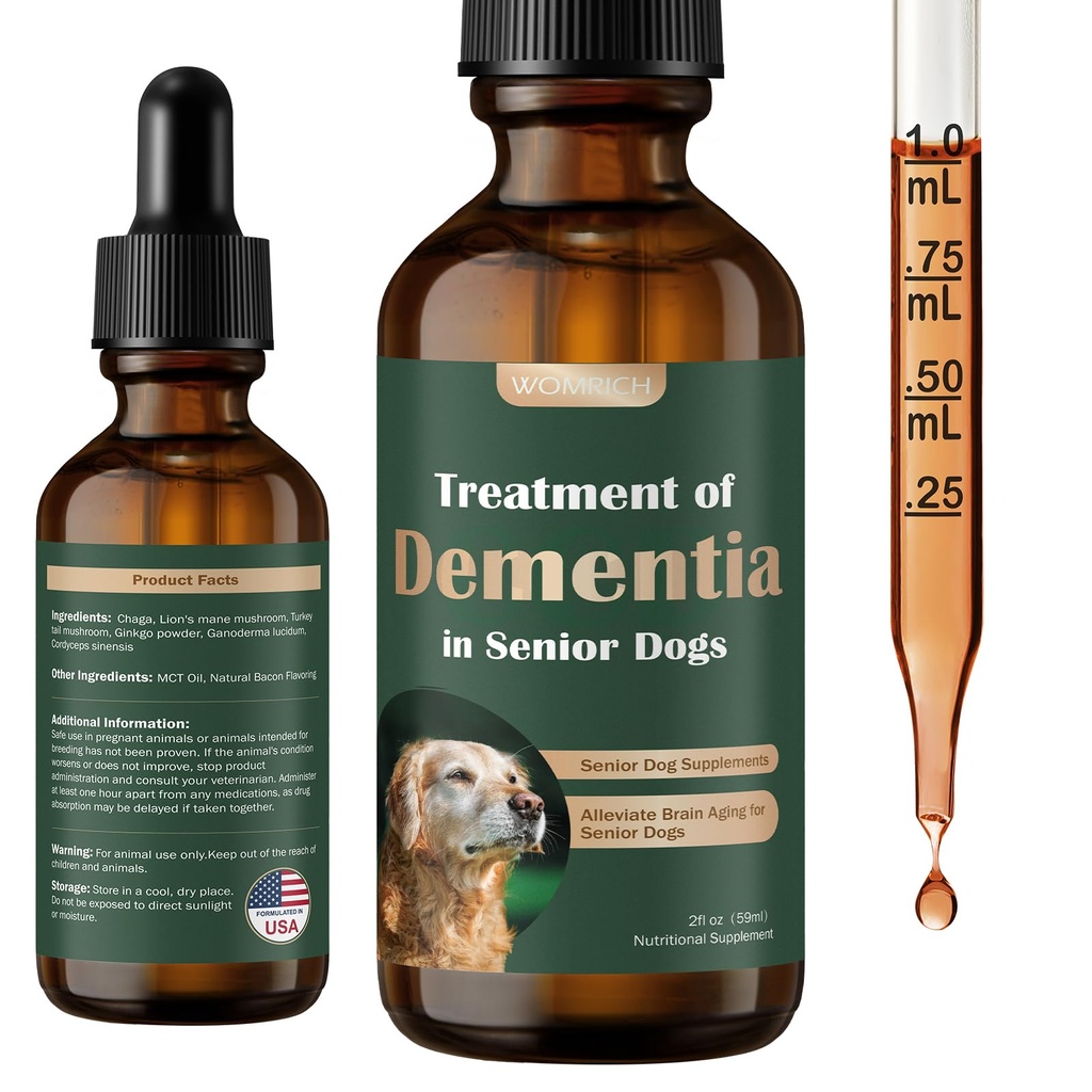 Senior Dog Συμπληρώματα για την εγκεφαλική υγεία & υποστήριξη του νευρικού συστήματος, συμπλήρωμα μανιταριών για σκύλους, συμπλήρωμα άνοιας για την ηρεμία & χαλάρωση, διευθύνσεις που χάνονται, κοινωνική απόσυρση - 59 ML