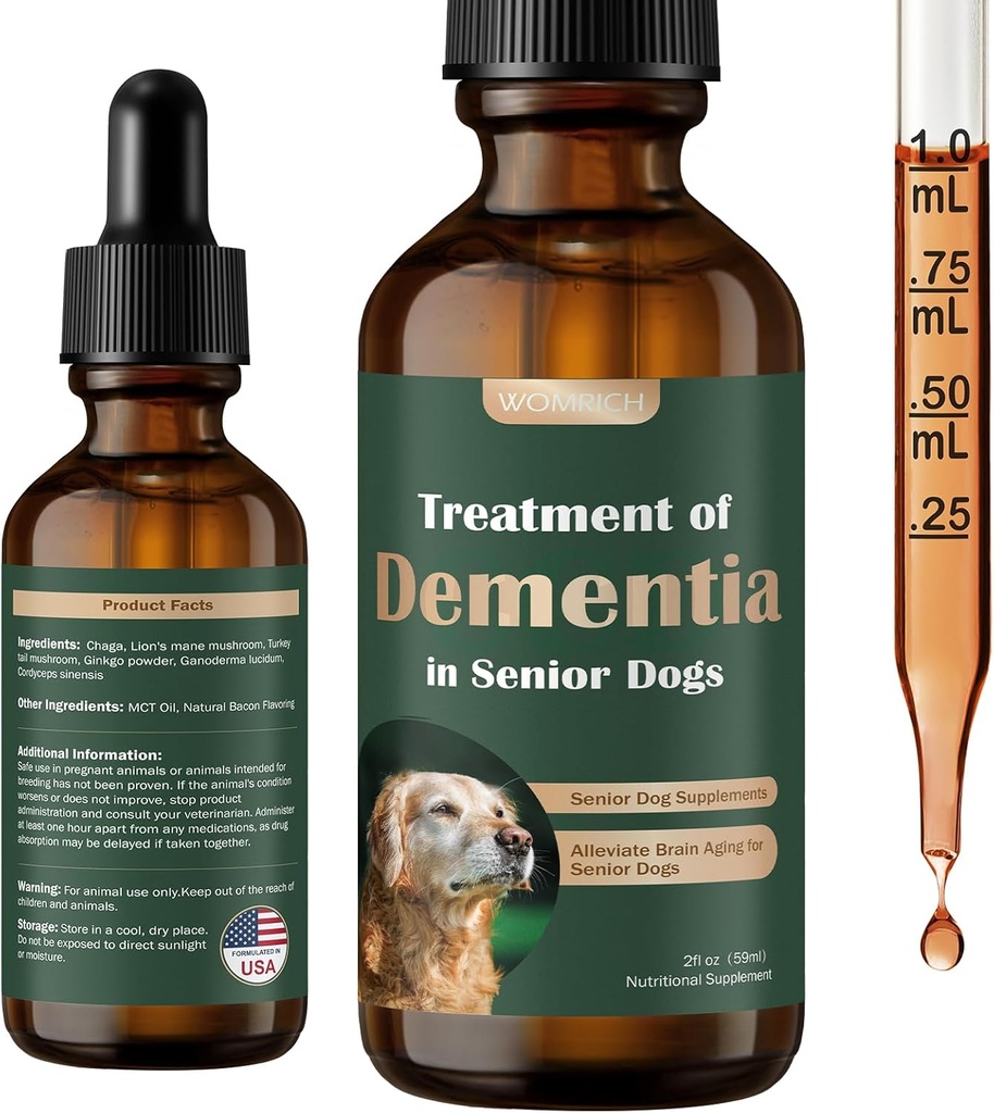 Senior Dog Συμπληρώματα για την εγκεφαλική υγεία & υποστήριξη του νευρικού συστήματος, συμπλήρωμα μανιταριών για σκύλους, συμπλήρωμα άνοιας για την ηρεμία & χαλάρωση, διευθύνσεις που χάνονται, κοινωνική απόσυρση - 59 ML