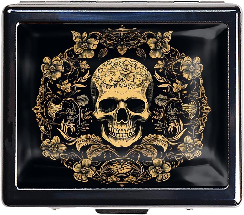 Silver Vintage Pill Box 7 Day Metal Pill Box με καθρέφτη και 8 διαμερίσματα Χαριτωμένο Travel Pill Organizer για το πορτοφόλι (Art Flower Skull)