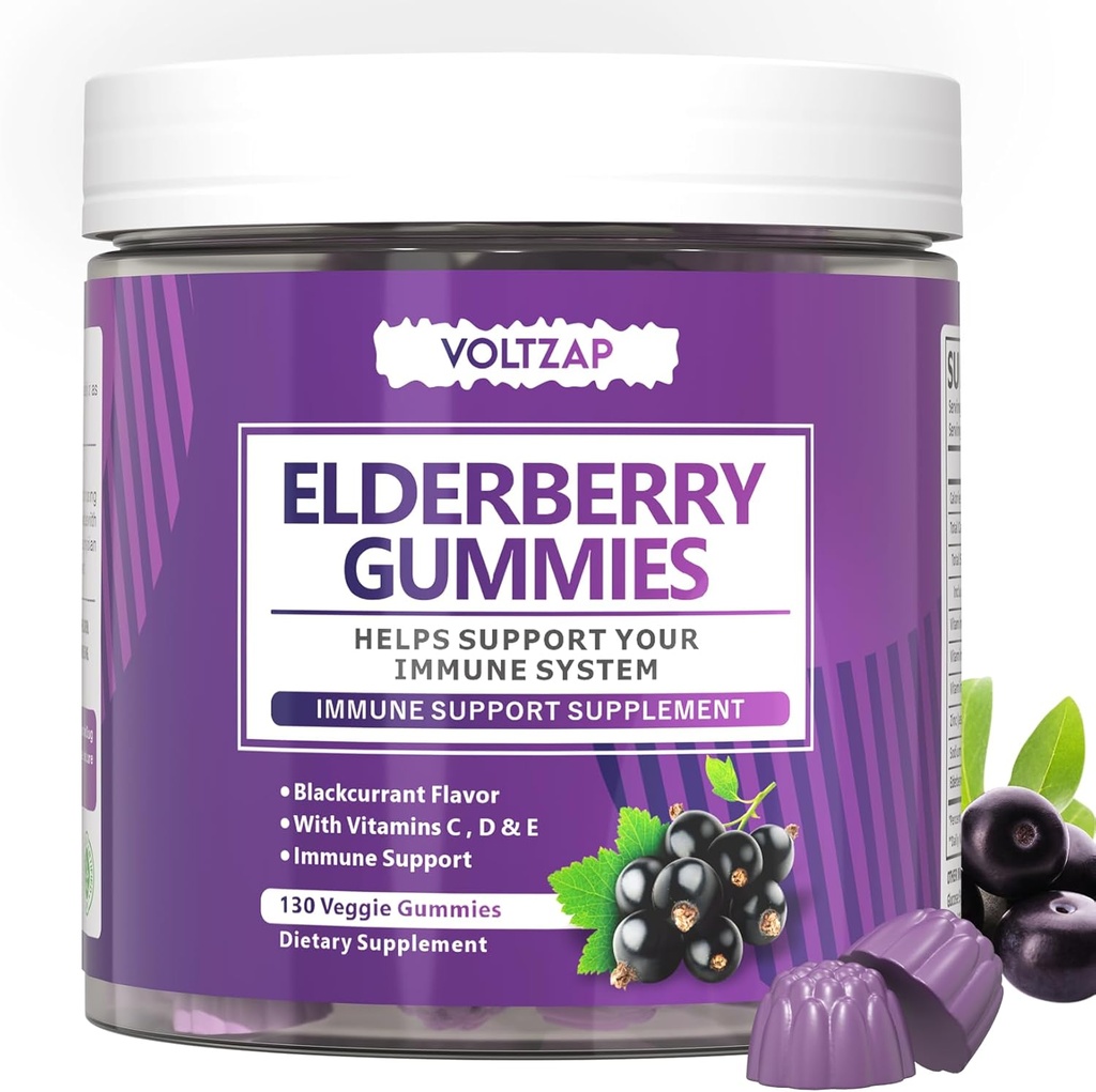 Elderberry Gummies Immune Support Supplement: Elderberry Vitamin C and Zinc Provide Antioxidant Support Gluten Free 130 Gummies