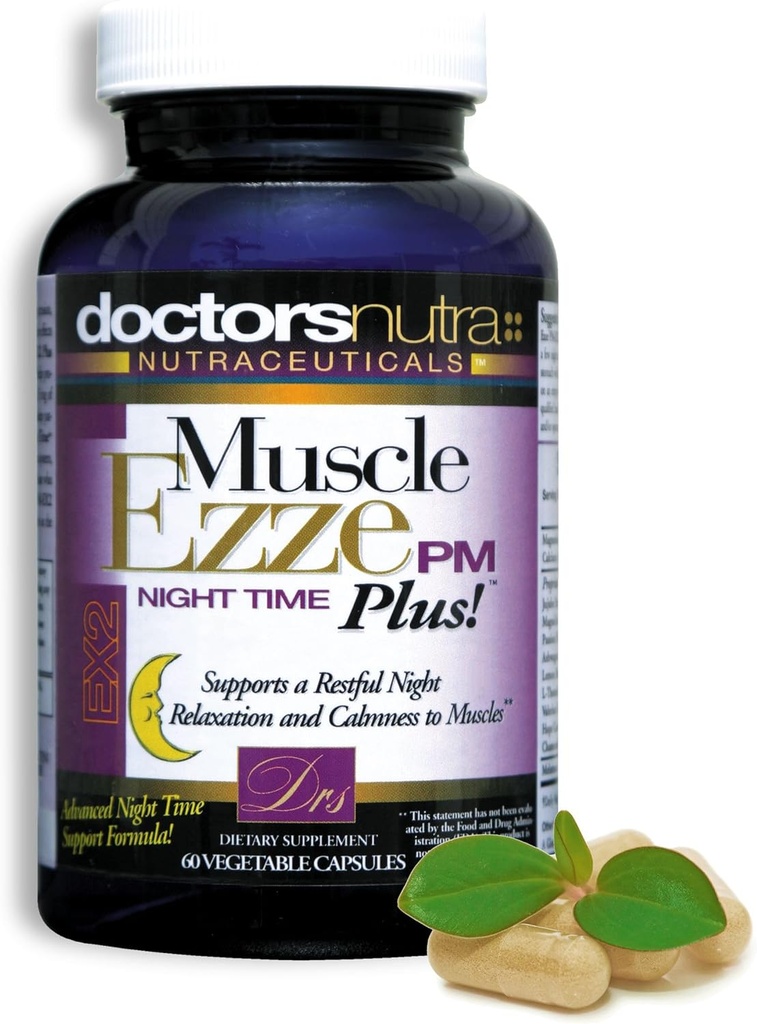 Muscle Ezze PM Plus Night Time Capsules by Doctors Nutra - Nighttime Use - Gluten-Free - 60 Capsules