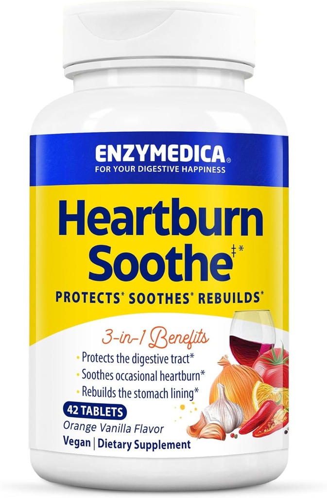 Enzymedica, Heartburn Soothe, Fast-Active Digestive Aid, Βανίλια Πορτοκάλι, 42 μάσημα (21 υπηρεσίες)