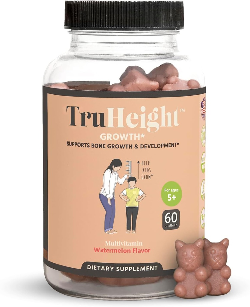 TruHeight Growth Gummies (Watermelon) Natural Growth & Development Supplement for Kids & Teens - Βιταμίνη D, K, Calcium & Ashwagandha - Βιταμίνες D3 K2 - Picky Eater Vitamin - Ηλικίες 5+