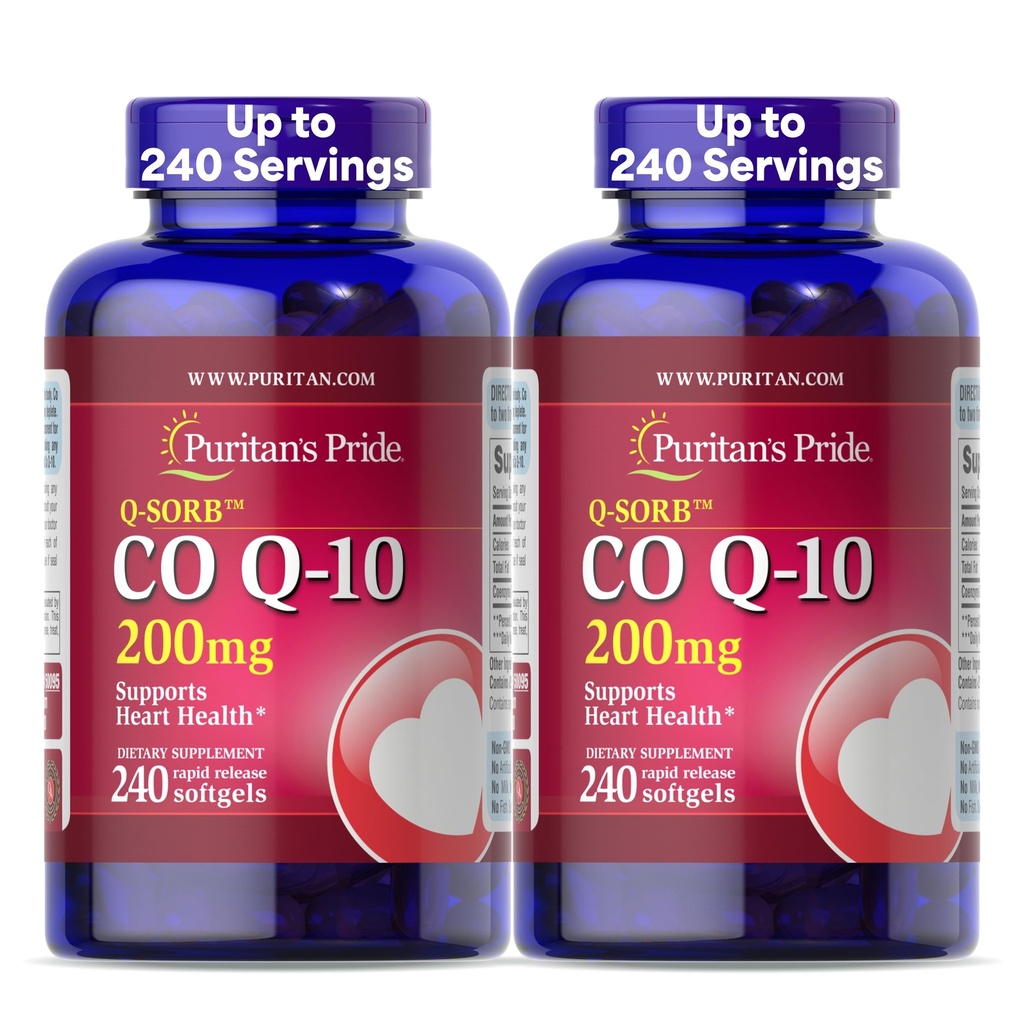 Puritan's Pride Coenzyme CoQ10 200mg, Συμπλήρωμα διατροφής για την υγεία της καρδιάς, την πίεση του αίματος, την υγεία των στοματικών ούλων και την υγιή γήρανση Υποστήριξη, 240 Softgels ταχείας απελευθέρωσης, 2-Pack