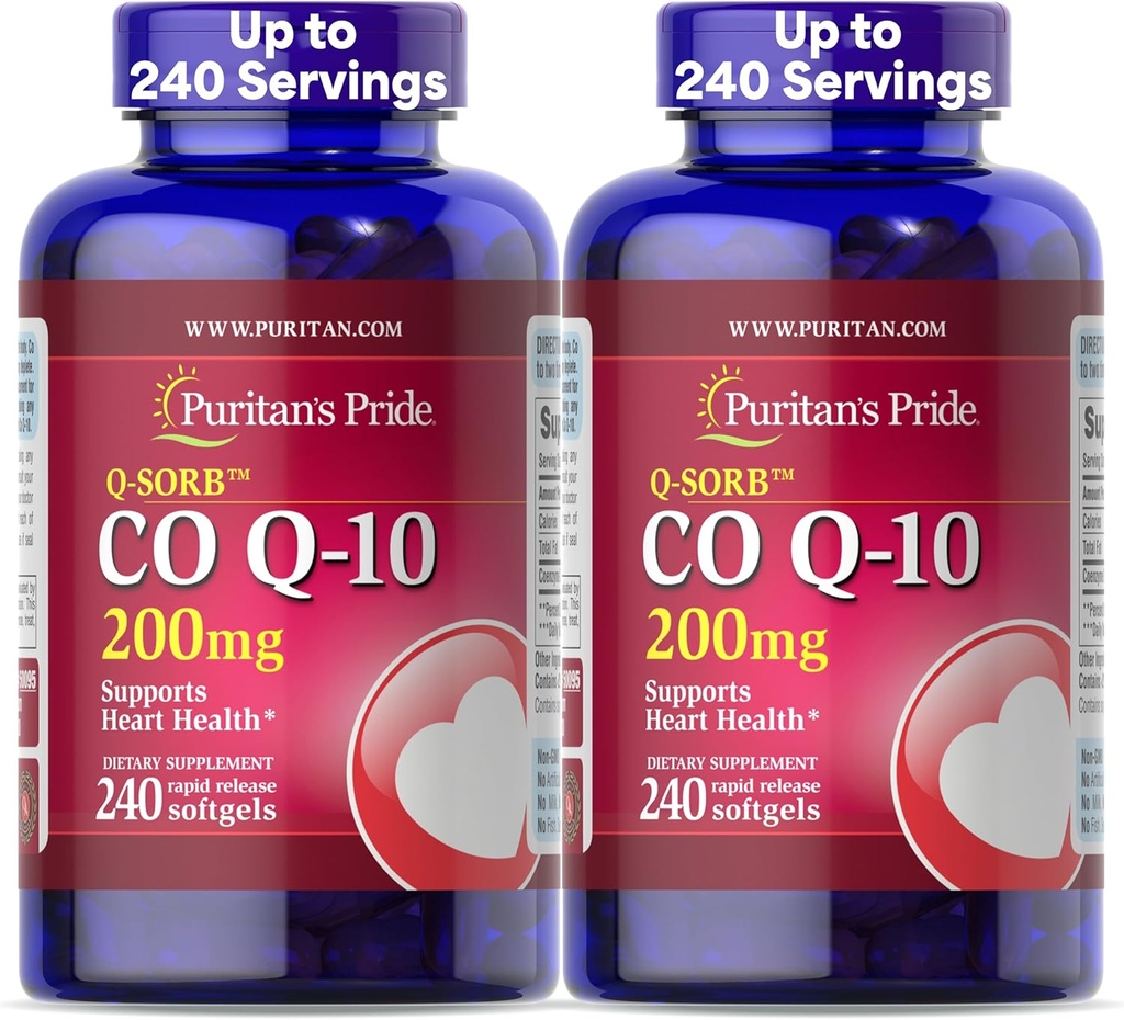 Puritan's Pride Coenzyme CoQ10 200mg, Συμπλήρωμα διατροφής για την υγεία της καρδιάς, την πίεση του αίματος, την υγεία των στοματικών ούλων και την υγιή γήρανση Υποστήριξη, 240 Softgels ταχείας απελευθέρωσης, 2-Pack