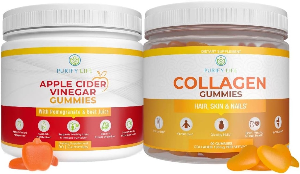 Μηλίτης μηλίτη Ξύδι & κολλαγόνο Bundle, Gummies for Women Hair Growth, Healthier Skin & Nails (Bulk 90 Gummies) Κοινή Φροντίδα Βιταμίνη, Ανοσοποιητική Υποστήριξη, Detox, Μεταβολισμός, Ανδρικό Οξύ