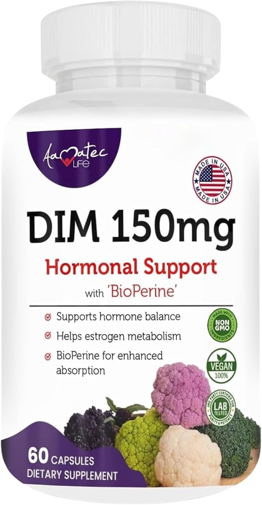 Γυναικείο DIM Complex 150mg - Bioperine Οιστρογόνα Balancing Χάπια για Εμμηνόπαυση & Hot Flashes Ανακούφιση Υποστήριξη Ορμονική Ακμή Ισχυρό συμπλήρωμα - 60 κάψουλες - Made in USA