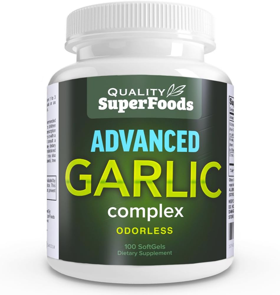 Advanced Garlic Complex - Quality SuperFoods (100ct) Maximum Strength Complex Contains a Blend of Odorless Garlic (Allium sativum), Parsley (petroselinum crispum), and Chlorophyll.