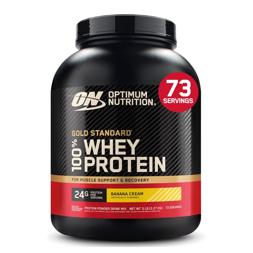 Optimum Nutrition Gold Standard 100% Whey Protein Powder, Banana Cream, 5 Pound (Packaging May Vary)