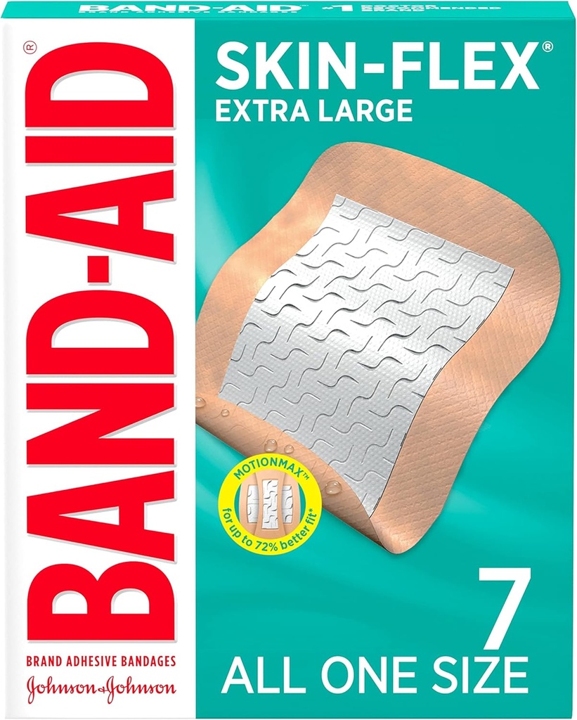 Band-Aid Brand Skin-Flex Αυτοκόλλητα Συγκολλητικά Επιδέσμους για την Πρώτες Βοήθειες και Τραύμα Φροντίδα των Ελαχίστων Περικοπές και Σκραπς & Καψίματα, Ευέλικτες Στείρες για Δάχτυλα & Γόνατα, Extra Large, Όλα Ένα Μέγεθος, 7 ct