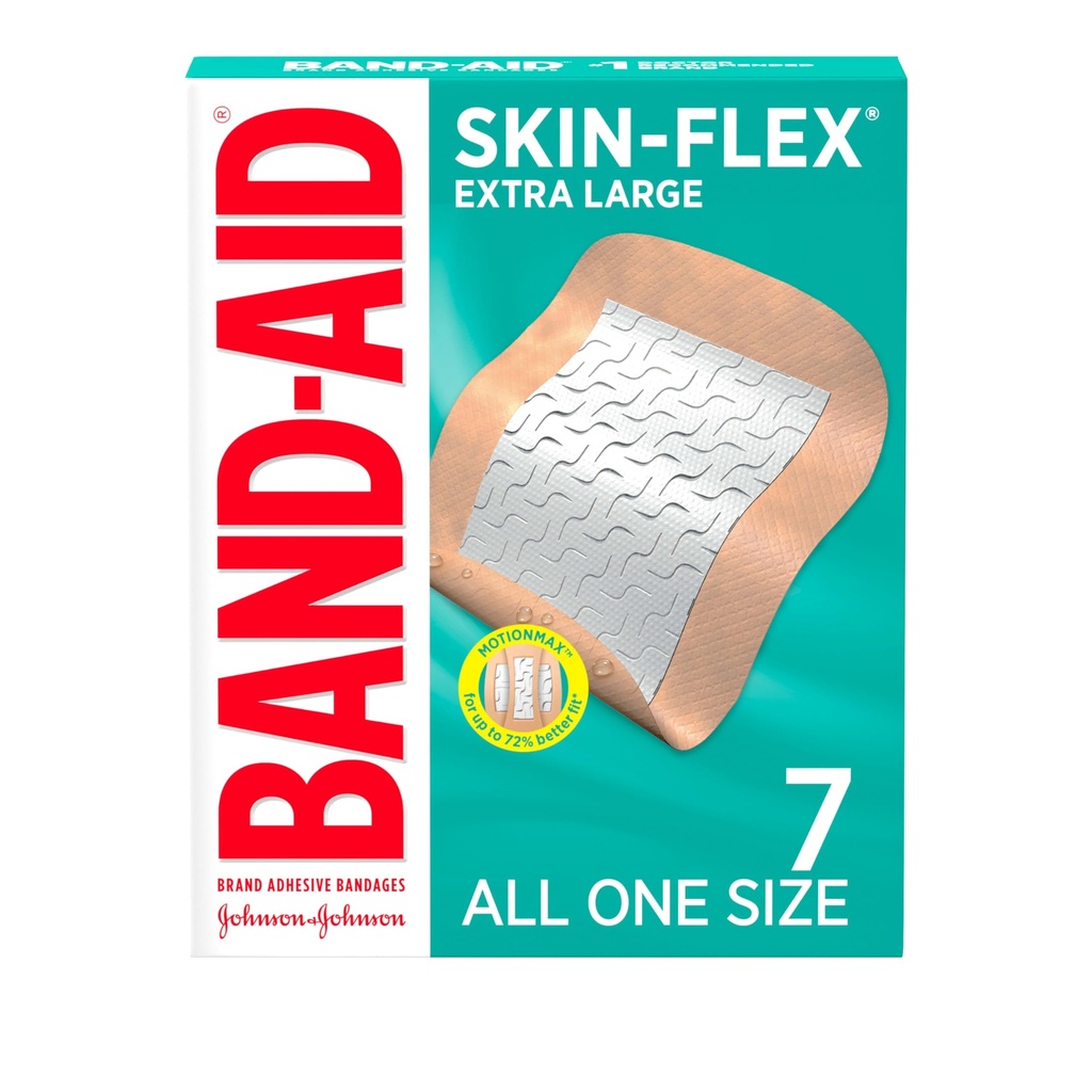 Band-Aid Brand Skin-Flex Αυτοκόλλητα Συγκολλητικά Επιδέσμους για την Πρώτες Βοήθειες και Τραύμα Φροντίδα των Ελαχίστων Περικοπές και Σκραπς & Καψίματα, Ευέλικτες Στείρες για Δάχτυλα & Γόνατα, Extra Large, Όλα Ένα Μέγεθος, 7 ct