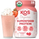 KOS Vegan Protein Powder, Strawberries & Cream USDA Organic - Μείγμα πρωτεΐνης χαμηλής περιεκτικότητας σε καρπούς, με βάση το φυτό Superfood με Βιταμίνες & Ορυκτά, Χωρίς γλουτένη - Αντικατάσταση γεύματος για γυναίκες & άνδρες - 28