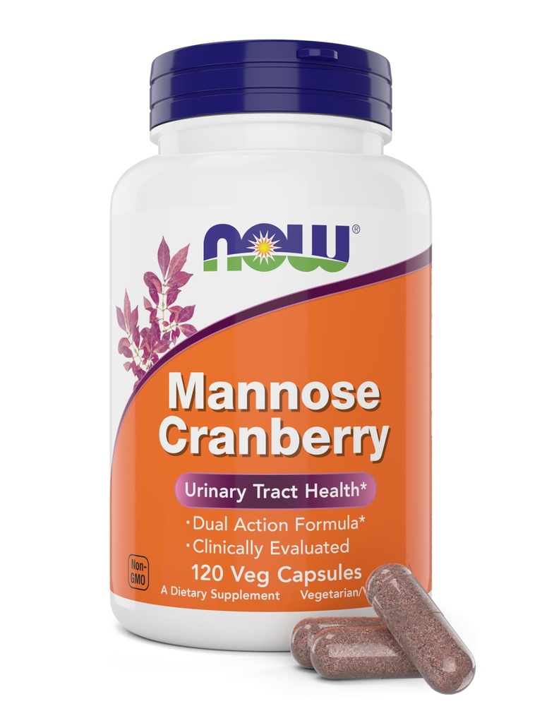 NOW Foods Mannose Cranberry, 120 κάψουλες Veg - με PAC - 450mg dMannose, 250mg Whole Cranberry - Bladder Cleanse και Urinary Tract Health* - Vegan Friendly Supplement, Non-GMO