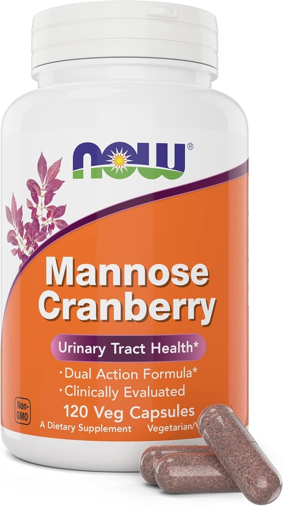 NOW Foods Mannose Cranberry, 120 κάψουλες Veg - με PAC - 450mg dMannose, 250mg Whole Cranberry - Bladder Cleanse και Urinary Tract Health* - Vegan Friendly Supplement, Non-GMO