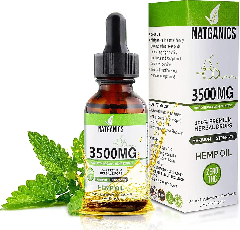 Organic Hemp Oil 3500mg - Ultra Premium Hemp Oil Drops 3500mg - Natural Hemp Oil Extract Tincture - Non-GMO Ultra-Pure CO2 Extracted Drops - Omega Fatty Acids 3 6 9 - Organically Grown & Made in USA