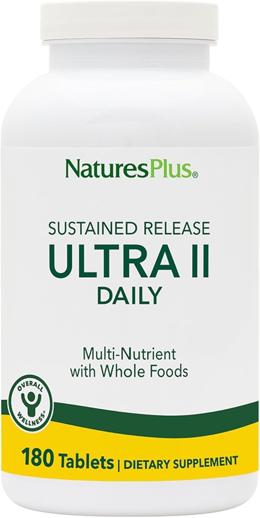 NaturesPlus Ultra II Καθημερινή - 180 δισκία, συσκευασία των 2 - πολυβιταμίνη με ολόκληρα τρόφιμα για τη συνολική ευεξία - Υποστηρίζει την ενέργεια & ανοσοποιητική υγεία - Παρατεταμένη απελευθέρωση - 360 εξυπηρετεί