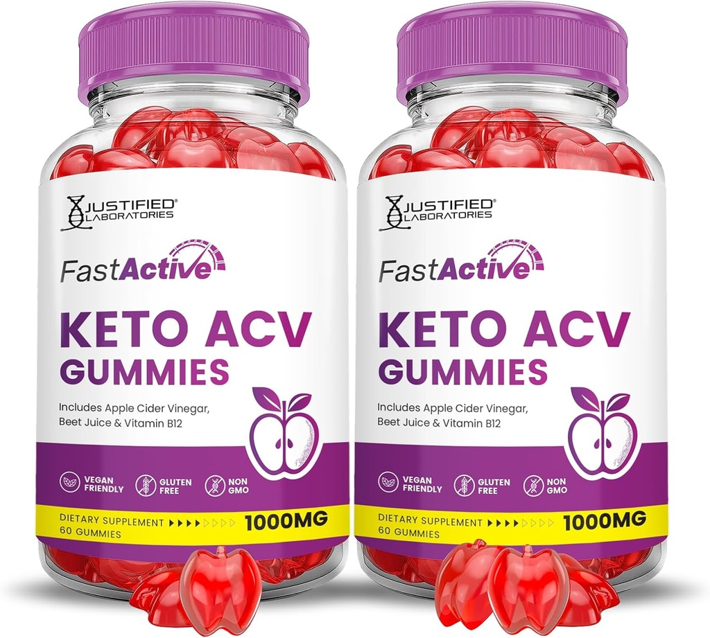 (2 Pack) Fast Active Keto ACV Gummies Advanced Formula 1000MG Fastactive Keto Gummies Apple Cider Vinegar Formulated with Pomegranate Beet Buice Powder B12 Vegan Non GMO 120 Gummys