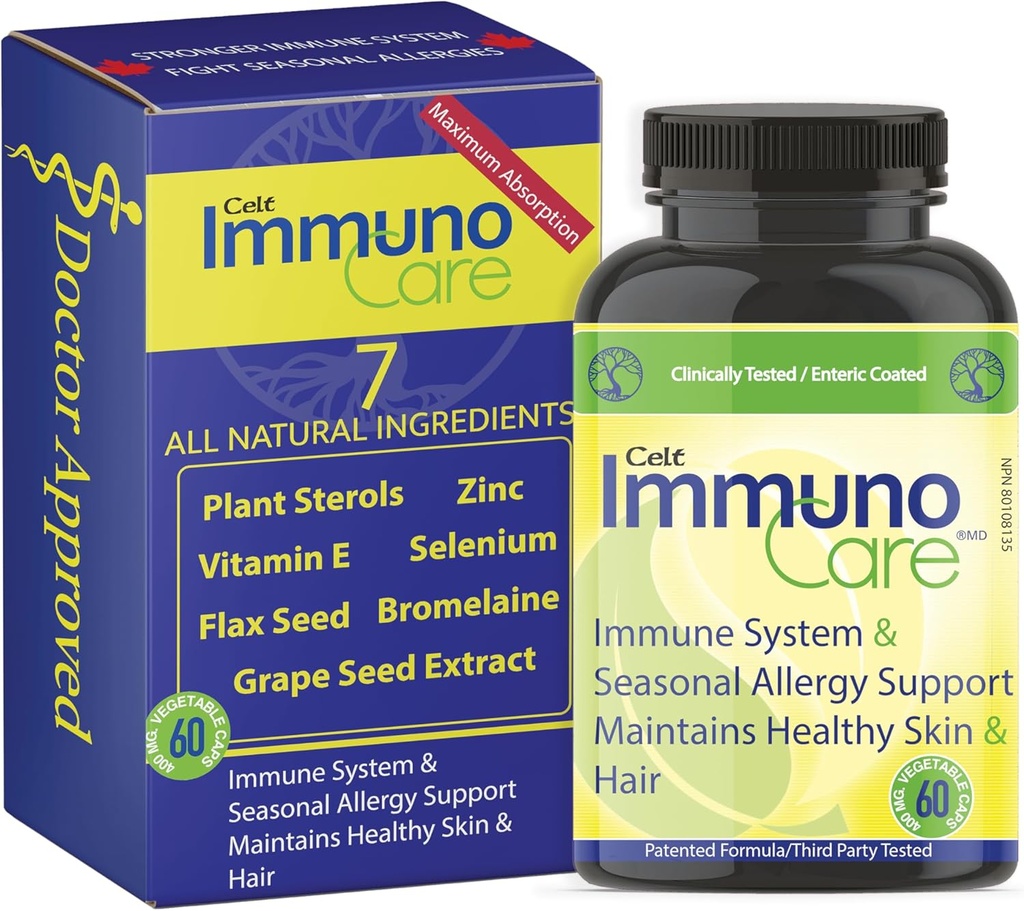 Celt Immunocare 60 v-caps - Potent Seasonal Allergy Blend - Adult Immunity Support - Cholesterol Modulator - Plant Sterols Ultra Strength - 7 Key Immunity Enhancing Ingredients