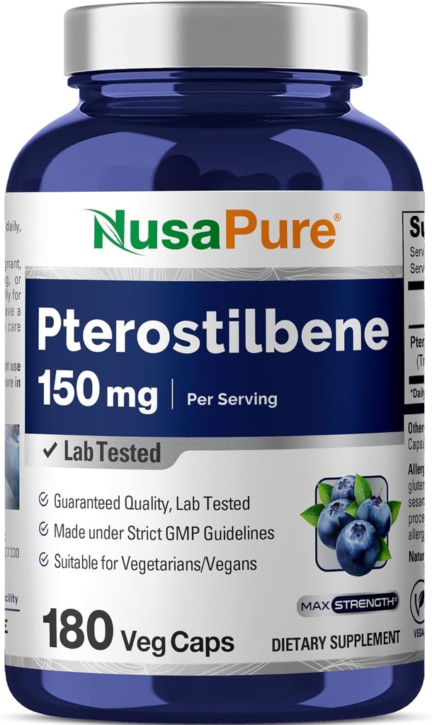 NusaPure Pterostilbene 150mg 180 Veggie Caps (Non-GMO, Vegan)