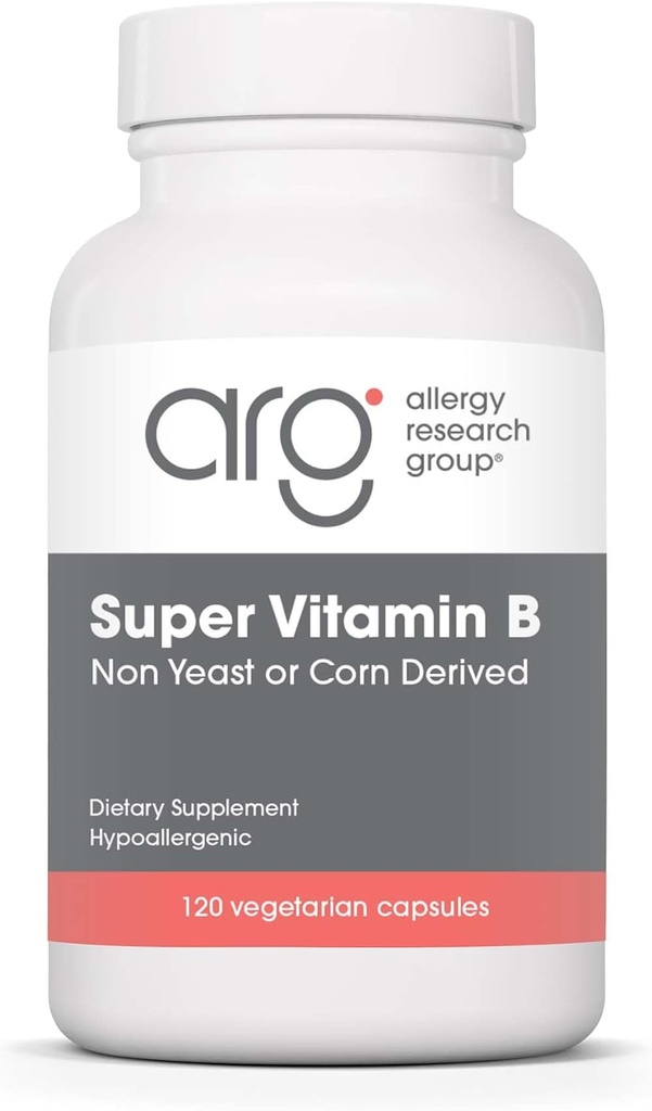 Ομάδα Έρευνας Αλλεργίας Super Vitamin B Supplement - B Vitamin Complex για Άνδρες & Γυναίκες, με Βιταμίνη Β12 και Β6, Χορτοφαγικές Κάψουλες - 120 Count