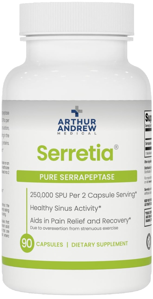 Arthur Andrew Medical, Serretia, Serrapeptase Formula for Muscle and Sinus Support, 90 Κάψουλες