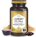 PS Plus Συμπληρώματα εγκεφάλου για Μνήμη και Εστίαση - Premium Phosphatidylserine Brain Booster for Brain Health - Nootropic - 60 Softgels for One Month Supply